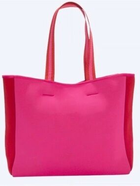Bright Pink Neoprene Tote Bag with Contrast Side Panels NEW with Tags